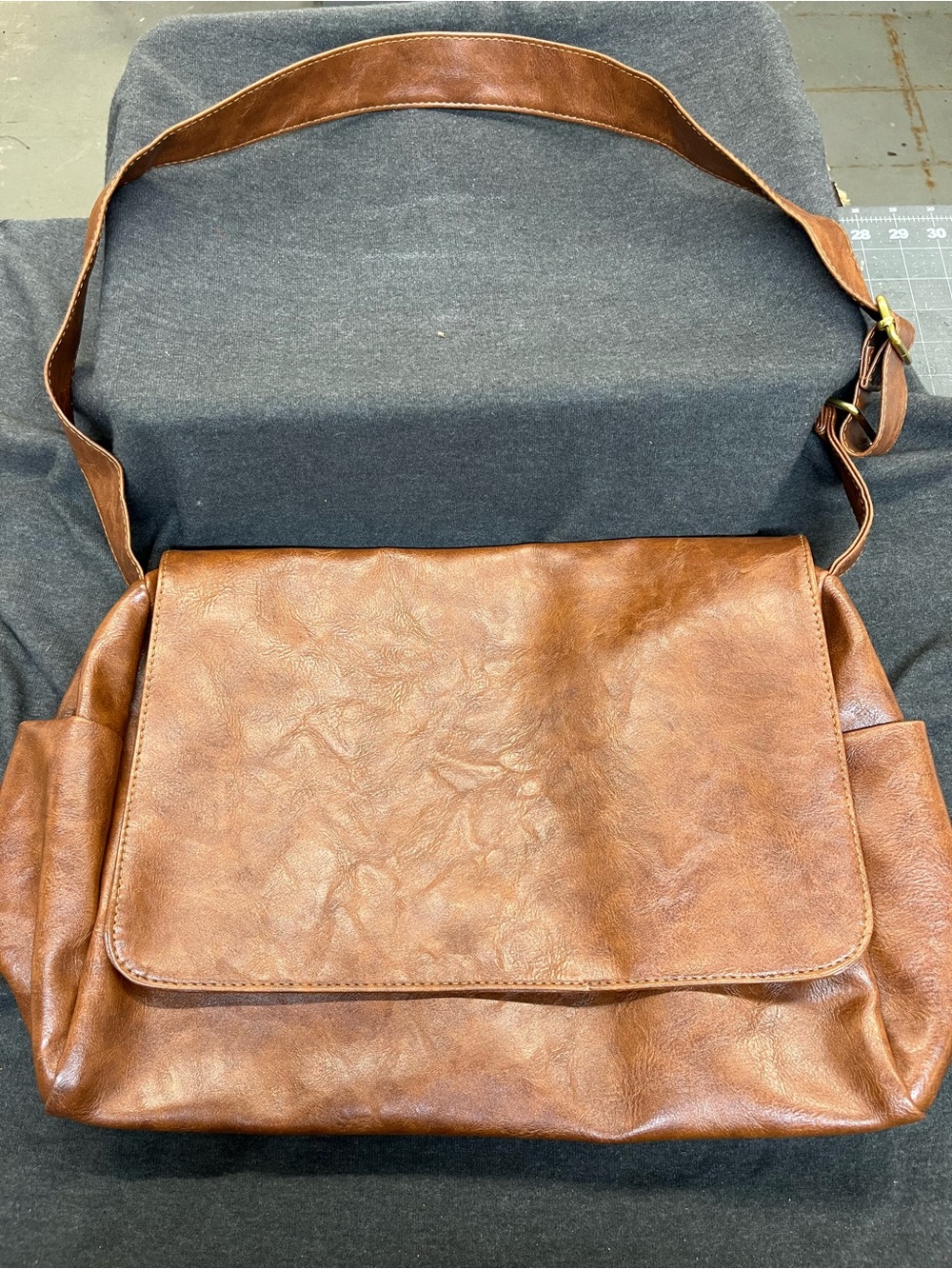 Men's Brown Faux Leather Messenger Bag with Adjustable Strap